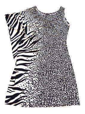 Ciara Sun Woo Black & White Zebra & Leopard Print Asymmetrical Sleeve Dress S